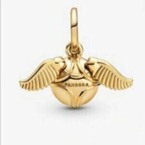 New Pandora Shine Gold Harry Potter Golden Snitch Wings Pendant Charm